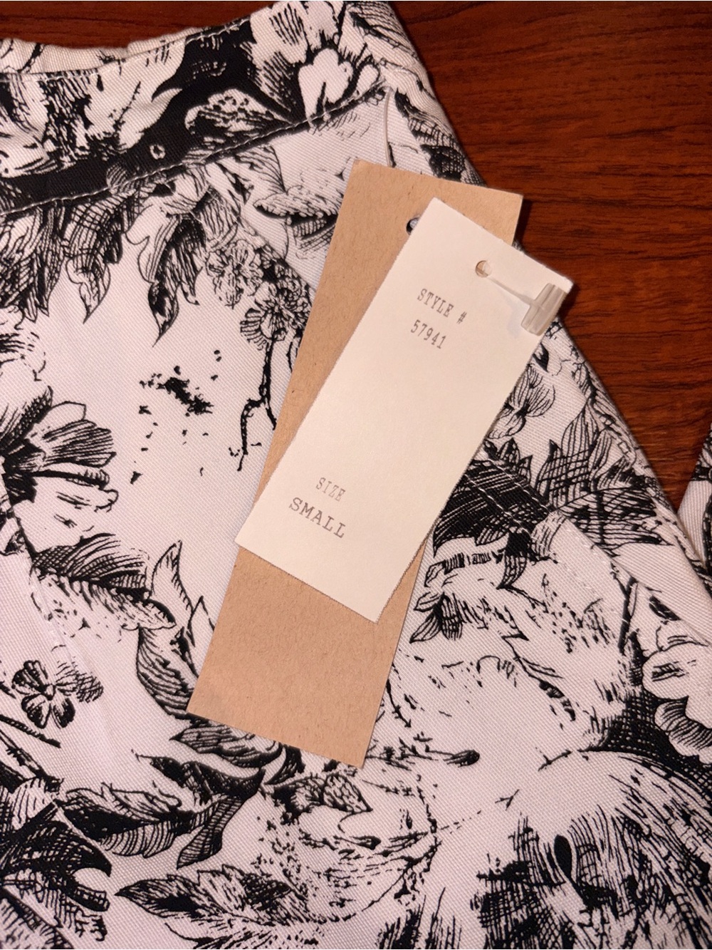 Women's Black & White Floral Pull-On Pants - Picture 3 of 5